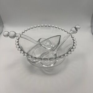 Imperial Glass Candlewick Divided Dip Mayo Relish Condiment Bowl 2 Spoons VTG